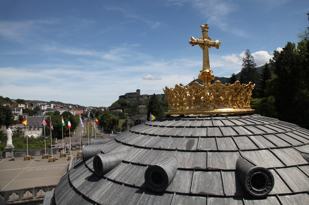 Cross and Crown on Basilica Lourdes