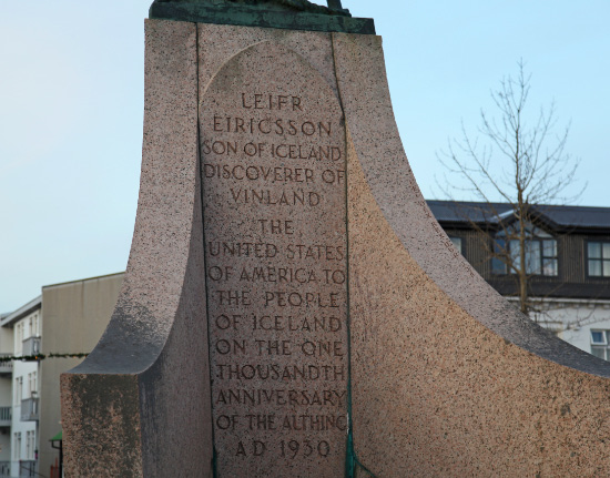 Leifr Eiríksson sculpture by A.S. Calder text of inscription