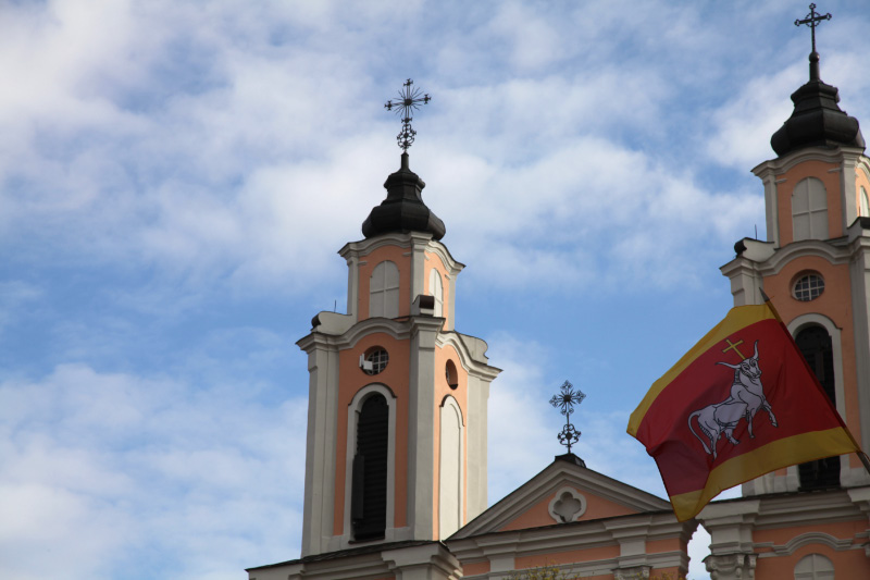 Church of Saint Francis Xavier with the Flag of Kaunas