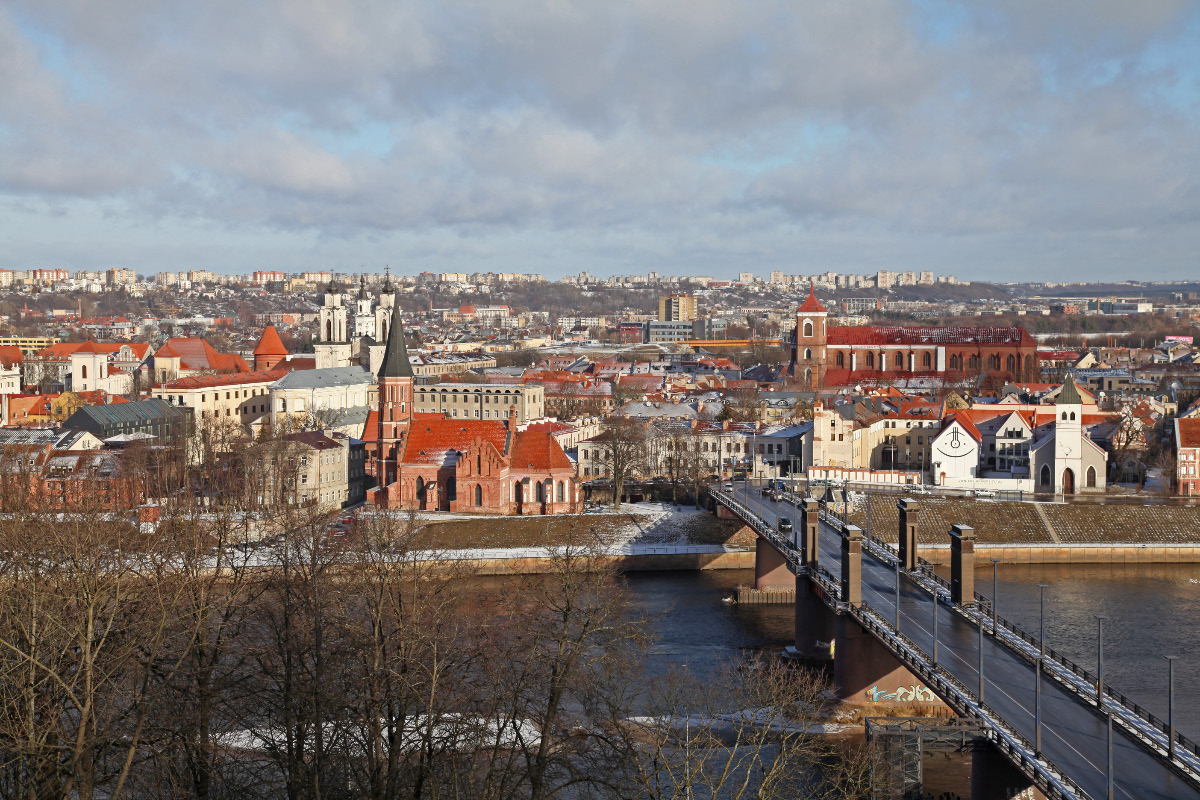 Across the Vytautas' Bridge and the Nemunas River to the Old Town of Kaunas