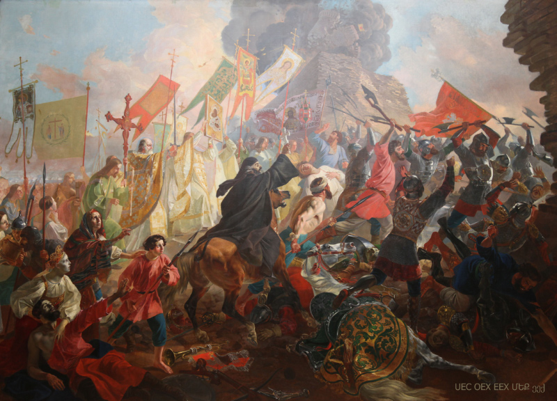 Polish attacking Pskov painting by Buillov