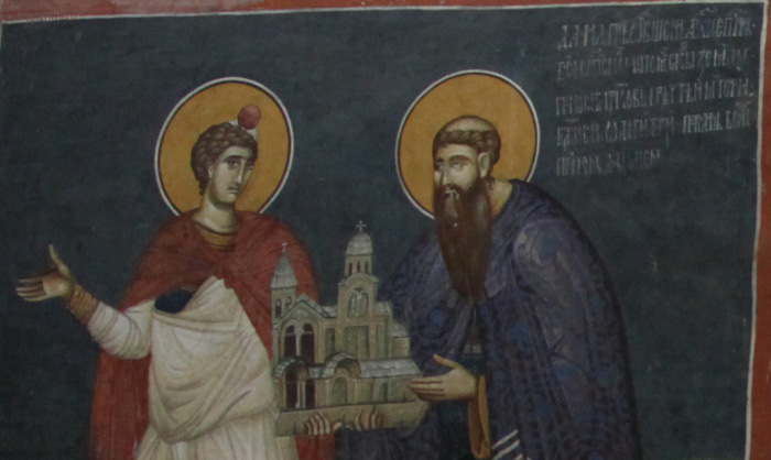 1330s fresco icon near portal of Archbishop Danilo II with Prophet Daniel