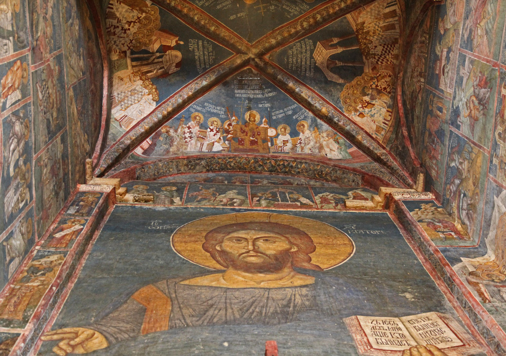 Lord Jesus up cross vault ceiling depicting First Ecumenical Council of Nicea