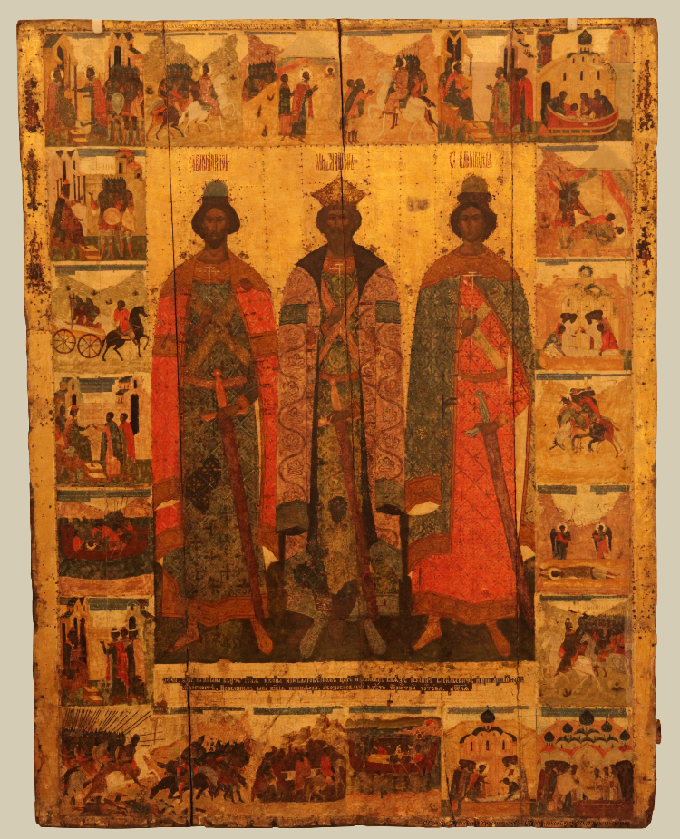 XVI century icon in Art and Historical Museum of Pskov depicting Saints Volodymyr Boris and Gleb