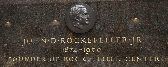 plaque in Rockefeller Center to John D. Rockefeller, Jr. 